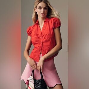 Maeve Vibrant Red Puff Sleeve Blouse